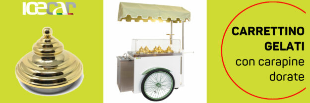 Carrettino per gelati a carapine rotonde dorate Carrettino per gelati a carapine rotonde dorate
